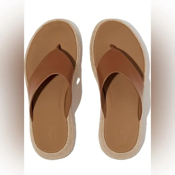 FitFlop Leather Espadrille Wedge Chunky Deep Tan Sandals Sz 8 / 38 - Picture 1 of 7